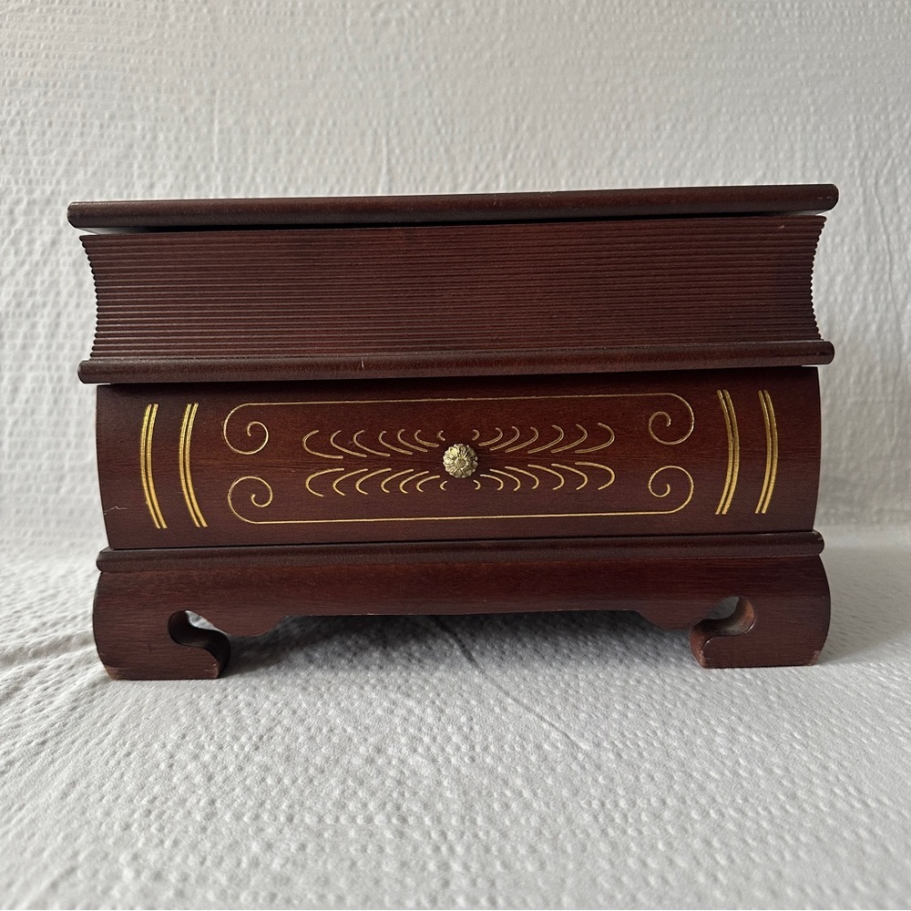 Vintage Stacked Books Wooden Jewelry Box Velvet Lined Trinket Chest Drawers